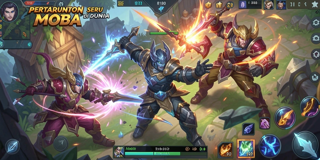 Tangkapan layar menarik dari gameplay pertandingan MOBA.