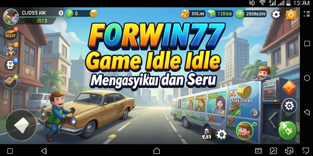 Screenshot gameplay FORWIN77 yang menampilkan karakter dan sumber daya di dunia Idle.