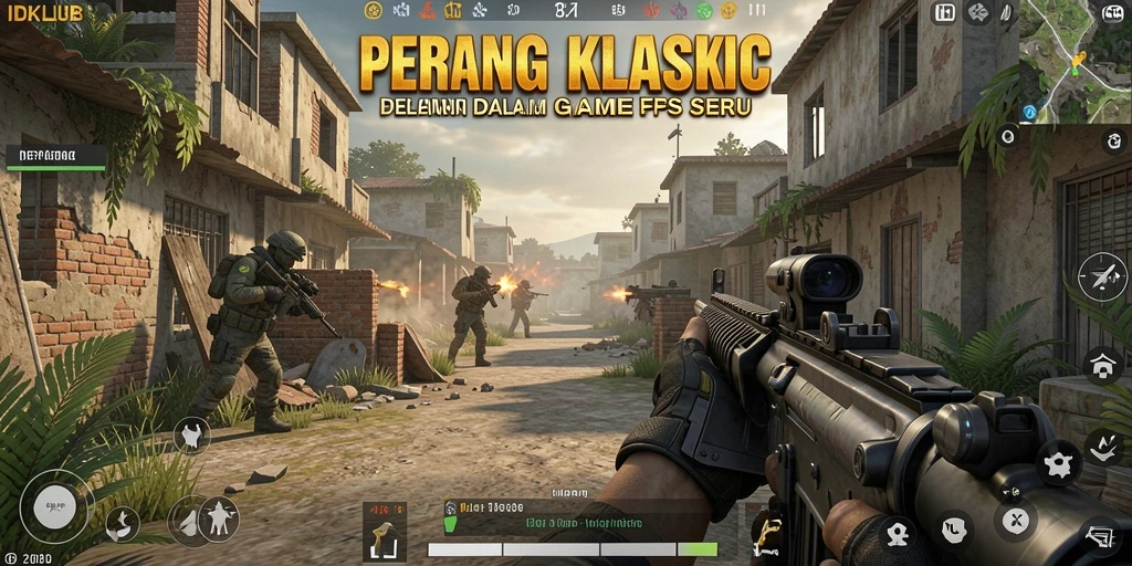 Screenshot utama IDKLUB menampilkan aksi tembak-menembak yang mendebarkan.