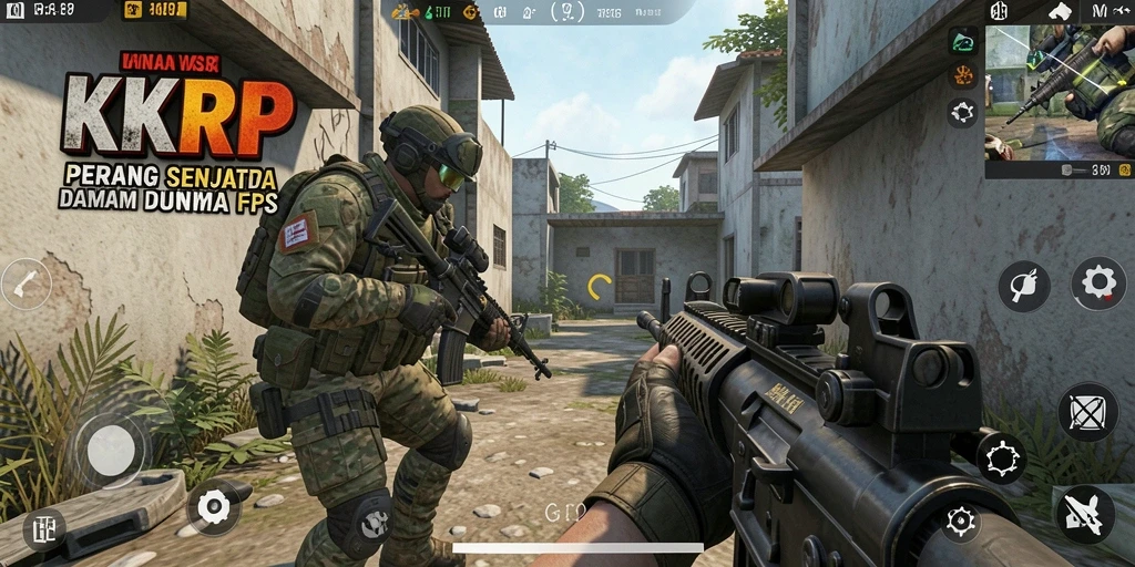 Screenshot utama KKRP menampilkan pertempuran FPS yang seru dan mendebarkan.