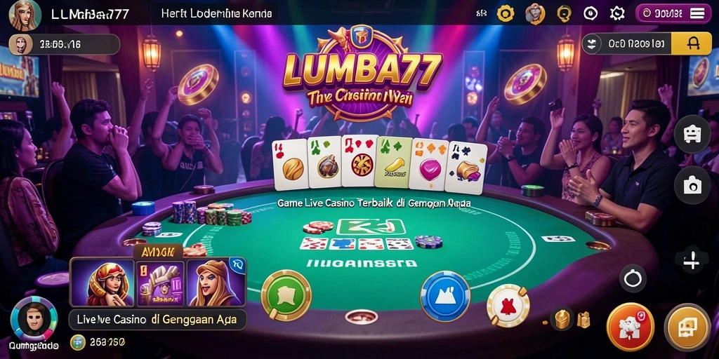 Screenshot gameplay LUMBA77 menampilkan dealer langsung dalam suasana kasino yang menegangkan.