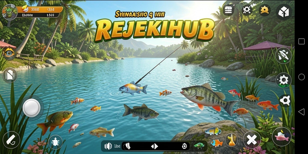 Gameplay REJEKIHUB yang seru dengan berbagai lokasi memancing.